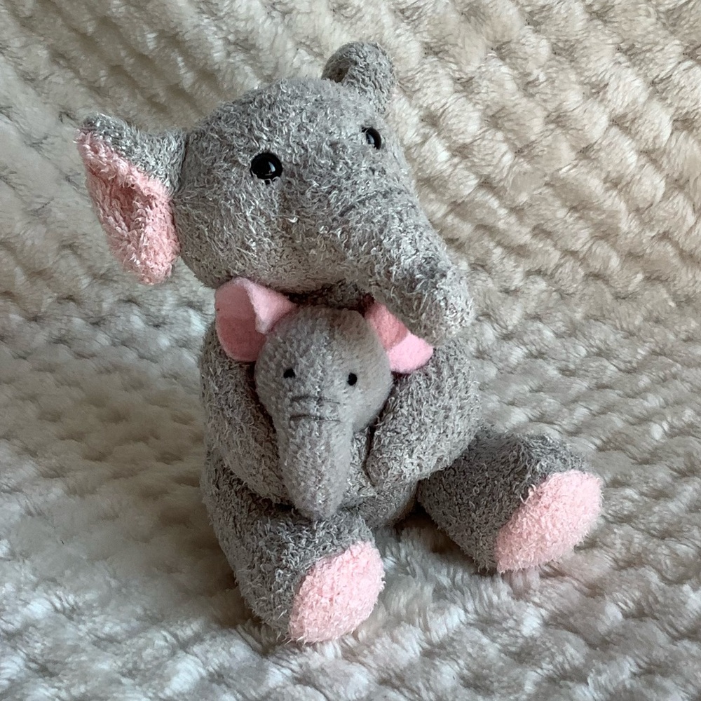 Russ Berrie Little Plush Elephant Mommy and Baby Stuffed Animal Toy